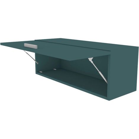 Libreria pensile moderna con anta a ribalta, L 90 cm - Montaggio rapido - Verde Petrolio