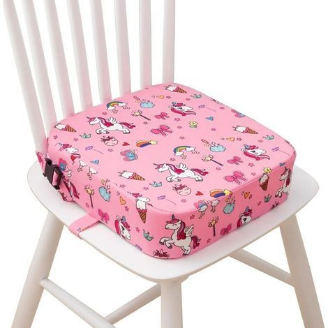 Rehausseur de Chaise Enfant, Réhausseurs Coussin avec 2 Sangles, Boucle de Sécurité, Motif de Dessin Animé Pour Enfant, 32 x 32 x 8 cm (Licorne) (1/4)