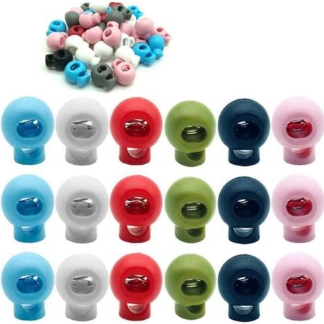 60 pcs verrous de cordon en plastique, glissière de butée à ressort à bout de trou simple pour cordon de sac à dos - 6 couleurs (1/4)