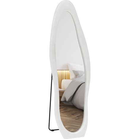 Specchio da Parete o da Terra Autoportante a Figura Intera con Cornice Ondulata in Velluto 160x50 cm Bianco (1/5)