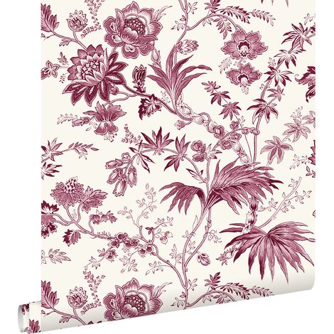 papier peint fleurs vintage rouge bordeaux et blanc - ESTAhome