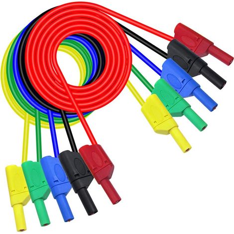 5pcs Banana Plug Cable, Electronic Test Lead Kit 4mm Banana Plug Safety Battery Flexible Silicone Wire 14AWG Extension Cable Multimeter Test Lead Set (1/5)