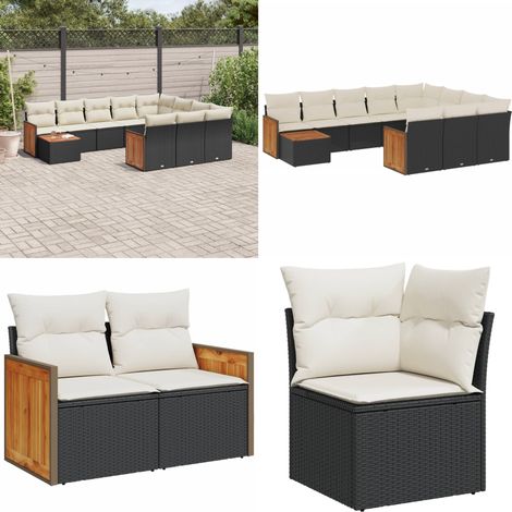 Salon de jardin 11 pcs avec coussins noir résine tressée - Ensemble Salon De Jardin - Meuble Extérieur - Salon De Jardin Pliable - Mobilier De Jardin - Chaise Longue - Home & Living (1/5)