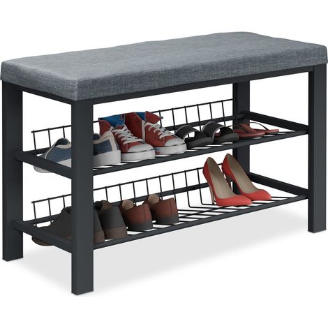 Banco para zapatos con cojín, estructura de metal, estante de 2 niveles