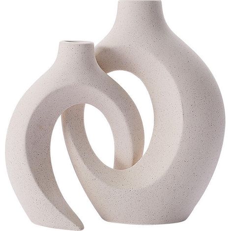 Juego de dos jarrones huecos de cerámica, de estilo bohemio nórdico moderno, ideales para la decoración de interiores (color blanco). (1/5)