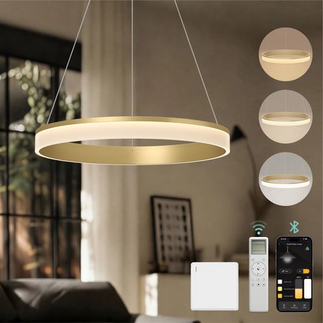 Mai & Mai Lustre Suspension Plafonnier LED Triple Commande Câble Réglable Lampe de Nuit pour Salle à Manger Salon Chambre Doré 60×60 CM 30W Luvina-02