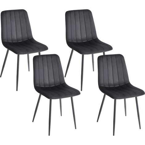 Conjunto de 4 sillas de comedor moderno patas de hierro terciopelo negro Kalispell (1/5)