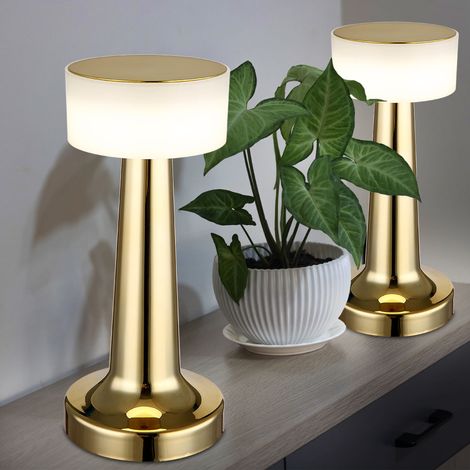 Tischleuchte Tischlampe Schlafzimmerlampe dimmbar Leseleuchte Wohnzimmerlampe, Kunststoff messingfarben, Akku USB CCT, 1x LED 1W 55Lm warmweiß-kaltweiß, H 21,5 cm, 2er Set