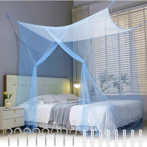 Moustiquaire Cabane en Polyester Ouvertures Latérales, Baldaquin Fin Suspendu Décoratif pour Maison, Jardin et Voyage, Bleu 200x180x165cm (1/5)