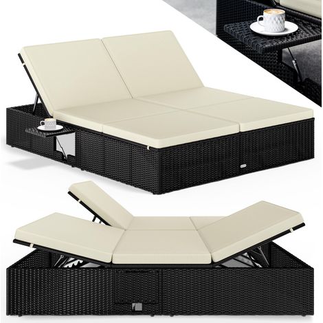 CASARIA® Tumbona Doble Jardín 200x160cm 2 Mesas Plegable Cojín Poliratán Resistente Intemperie 7 Posiciones 2 Personas, Color a Elegir Schwarz Creme (de) (1/7)