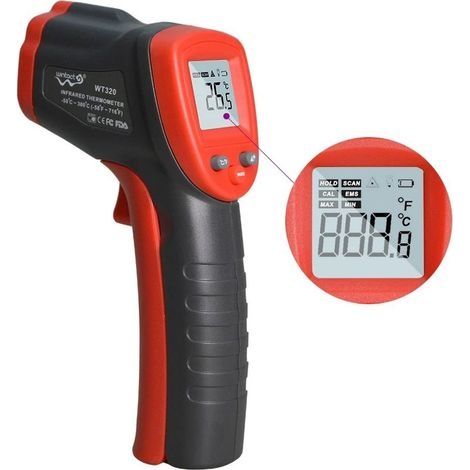 Thermomètre Infrarouge, Eventek Thermomètre Laser, -50°C380°C (-58°F716°F), 【Thermomètre industriel】 Thermomètre sans Contact, LCD Numérique, Emissivité Réglable (Pas pour l'homme) (1/5)