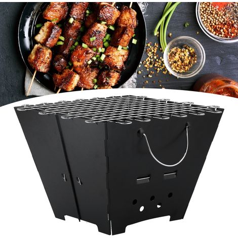 Barbecue pliant en acier inoxydable pour pique-nique en extérieur, grille de barbecue verticale en acier inoxydable pour charbon de bois avec poignée. (1/5)