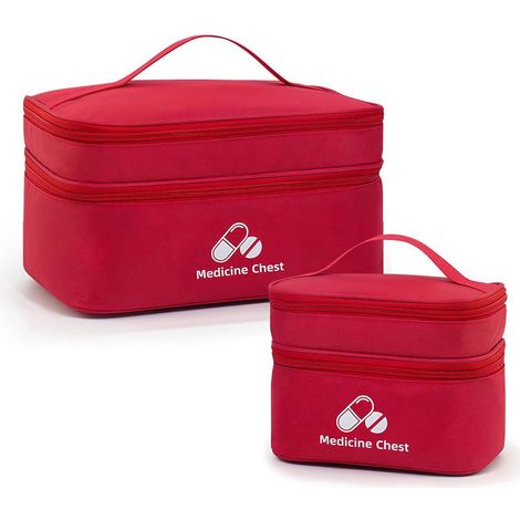 Lot de 2 trousses médicales de voyage, trousse de premiers secours vide, grande capacité, étanche, rouge
