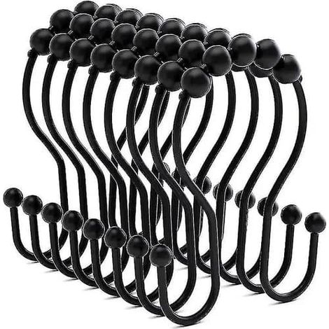 Crochets de rideau de douche, acier inoxydable, double crochet avec boules coulissantes, noir, lot de 12, 6,9 x 4,9 cm (1/5)