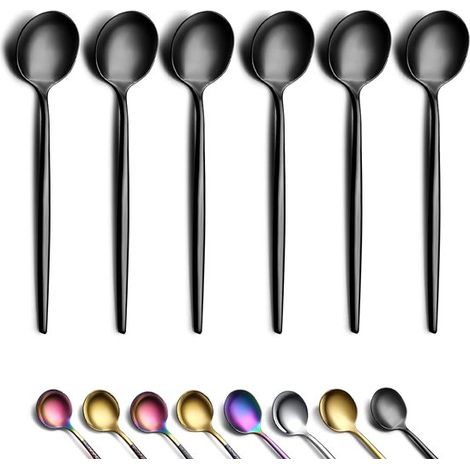 Cucharas de café negras - 6 unidades - acero inoxidable - revestimiento de titanio - mini cucharillas - aptas para lavavajillas