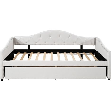 Tagesbett 90 x 200 cm mit Ausziehbett aus Leinen Beige MODENUIT (1/5)