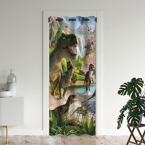 Dinosaur Rideau de Porte Cartoon Dino Rideau Occultant Isolant Thermique Dino Jungle Rideaux occultants à œillets Dinosaures Prehisto Rideaux de Chambre 150x203 cm - 150 x 203 cm (LxH) (1/5)
