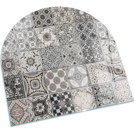 Plaque Carrée en verre trempé pour cheminée indépendante de sol avec impression Motifs de carreaux décoratifs 100x100 cm