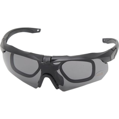 Schießbrille, UV-Schutz, Militärstil, wind- und staubdicht, Halbrahmen, für Damen und Herren, schwarz. (1/4)