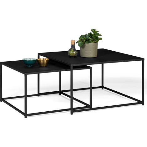 Idmarket – Lot de 2 tables basses gigognes carrées en métal noir mat – Design industriel – Dimensions 70x70cm et 60x60cm – Emboîtables pour gain de place