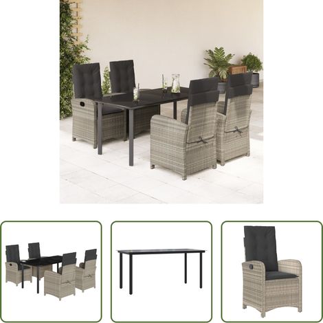 vidaXL Gartenessgruppe -  5-tlg. Garten-Essgruppe mit Kissen Hellgrau Poly Rattan (1/5)