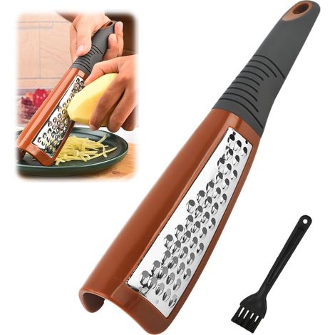 2-teilige Gemüsereibe aus Edelstahl, Käsereibe, vielseitiger Zitronenreibe, Gemüsereibe, Knoblauchreibe, ideal zum groben und feinen Reiben, inklusive Reinigungsbürste