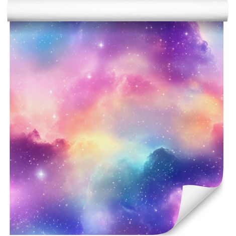 Carta da parati galassia ad acquerello, viola e blu, sfondo lavanda, 50x1000 cm (1/5)