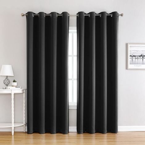 Verdunkelungsvorhänge, 140 x 240 cm, für Wohn-/Schlafzimmer, Schwarz, 2er-Set (1/4)