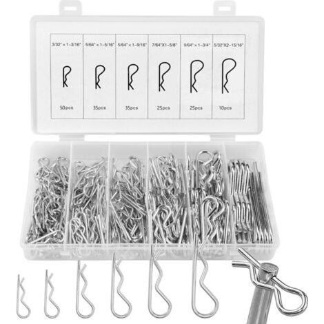 180 Pièces Goupilles Fendues R Clips 6 Tailles, Goupille Beta en Acier Inoxydable, Assortiment de Goupilles à Ressort, Goupille de Verrouillage, Pour Voitures, Mécaniciens, Tracteurs (2-4mm) (1/5)