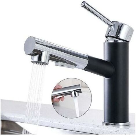 Mitigeur de Cuisine avec Douchette Extractible Robinet de Cuisine 2 Jets Mitigeur d'Evier Rotatif à 120° en Acier Inox Durable Noir et Chromé (1/4)