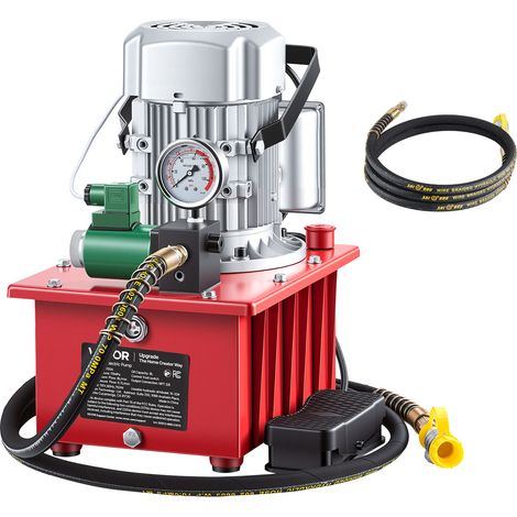 VEVOR Bomba Hidráulica Electrica 750 W 10.000 PSI de Simple Efecto, Bomba Electrohidráulica con Electroválvula y Pedal, Manguera de 2,5 m, Tanque de Aceite de 8 L, para Trabajo Doblado, Prensado