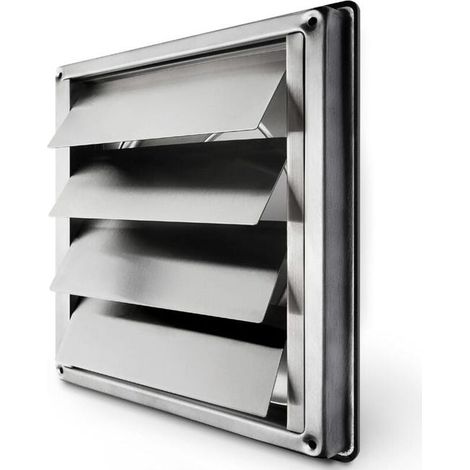 Grille de ventilation automatique 150 mm en inox, résistant aux intempéries, pour hotte aspirante, format carré 184x184 mm, bouche d'aération murale, sortie d'air robuste, dimensions standard, acier i (1/4)