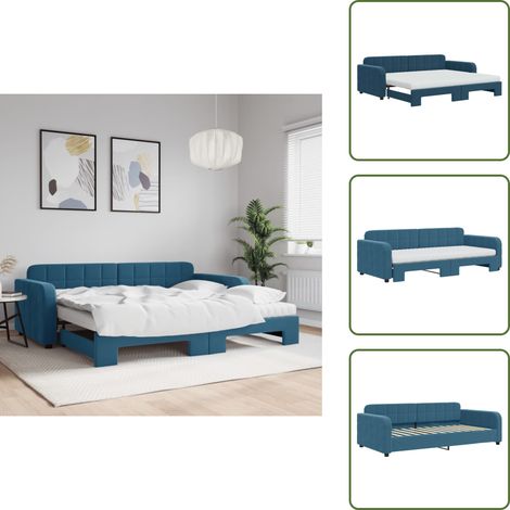 The Living Store Tagesbett Ausziehbar mit Matratzen Blau 90x200 cm Samt - Schlafsofa (1/5)