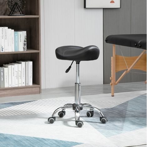 Taburete de trabajo 48x48x54-69 cm negro en cuero sintético regulable con ruedas y asiento giratorio (1/5)