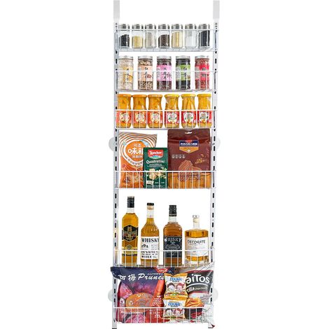Hängender Aufbewahrungsorganizer mit 6 Regalböden, robustem Stahl, verstellbaren Wandregalen für Gewürze, Kleiderschrank, Küche, Waschküche oder Badezimmer, weiß. (1/5)