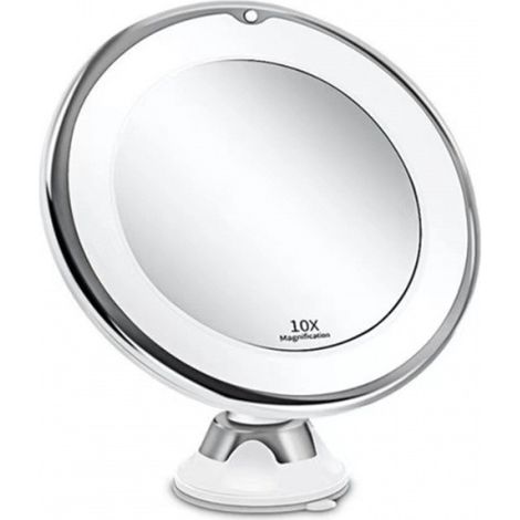 Miroir De Maquillage Avec Loupe 10X - Éclairage LED 3 Couleurs - Support À Ventouse - Rotation 360° - Alimentation USB Ou Piles - 1 Pièce (1/5)