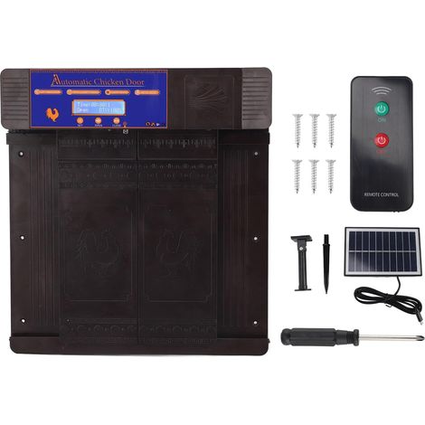 Portail automatique solaire pour poulailler, double type ouvert, télécommande, synchronisation, ferme d'oies et canards (marron foncé) Marron foncé - (1/5)