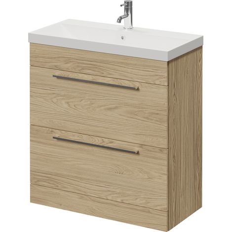 Napoli 390 Light Oak 800mm 2 Drawer Vanity Unit with Rimini Basin - 800mm - Chrome 480mm Handle