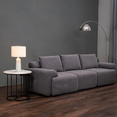 Canapé d'angle modulable en tissu cord gris foncé sans montage (1/5)