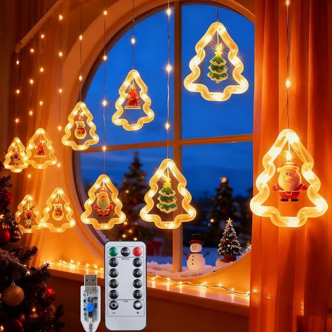 Guirlande lumineuse rideau d'intérieur 3M, 8 modes + fonction minuterie, télécommande USB, guirlande lumineuse pour sapin de Noël, convient pour fenêtres, sapins de Noël et chambres (1/5)
