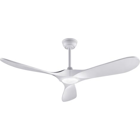 Ventilatore da soffitto 132 cm con luce LED, telecomando e 3 pale in legno bianco (1/5)