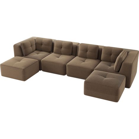 Canapé d'angle modulaire en velours côtelé marron avec ottomane, design antidérapant sans montage (1/5)