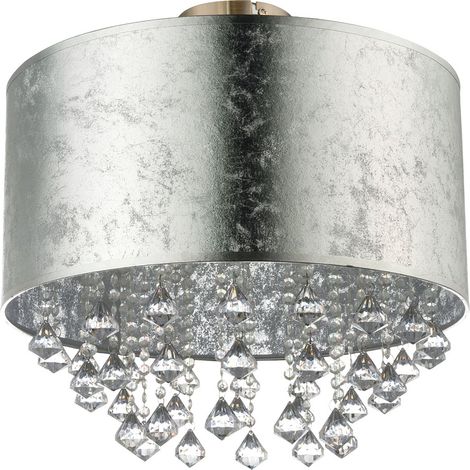 LED Deckenlampe dimmbar mit Fernbedienung Blattsilber Wohnzimmerlampe Kristalle Deckenleuchte rund, RGB Farbwechsel, Metall, 8,5W 806lm warmweiß, DxH 30x31 cm
