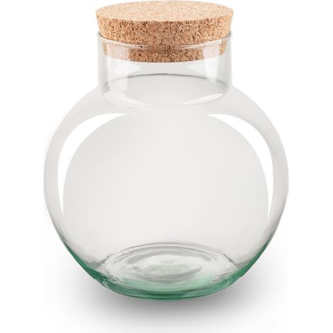 Bouteille pour Terrarium Fermé Noah en Verre Recyclé avec Bouchon en Liège Ø 18,5 x 19 cm - 3 L - PANGIVO (1/2)