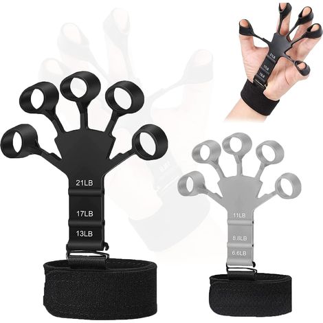 2-teiliger Fingerstrecker-Trainer – Stärkung von Hand und Handgelenk – Schwarz + Grau) (1/5)