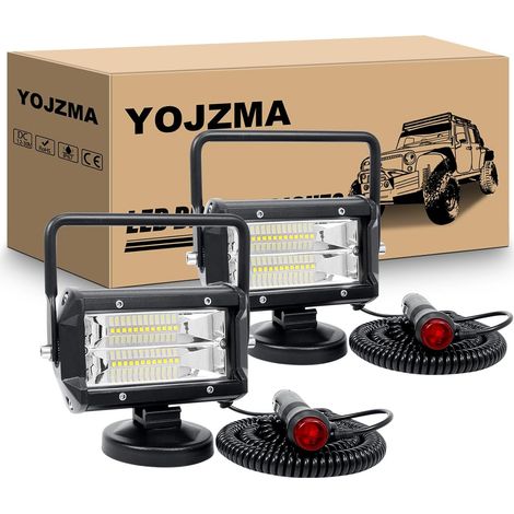 2 x 5 pouces 72W Lampe de travail LED avec base magnétique, 12V 24V Feux de Travail Aimanté, Allume Cigare 5m câble, Projecteur Lumière pour Offroad, 4x4, Voiture, Camion, SUV, ATV (1/5)