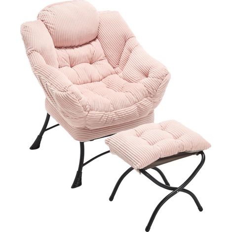 Relax-Sessel mit Hocker, ergonomischer Loungesessel mit Armlehnen, rosa (1/5)