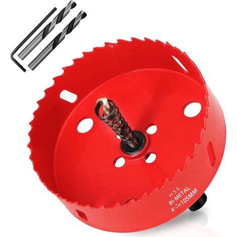 Scie Cloche Bi-métal 105 mm, M42 HSS Bimétallique Scie Trèpan, avec Adaptateur de Tige Triangulaire et Foret de Centrage, pour le Bois, Métal Mou, Plastique, Verre, Carrelage, Céramique (1/5)