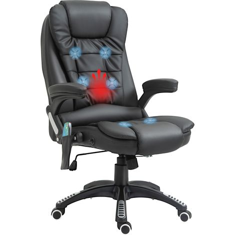 6-Point Massage Office Chair with Seat Heated for Home Office, PU Leather High Back Executive Desk Chair with Adjustable Height and 360° Swivel for Work Study, Black
