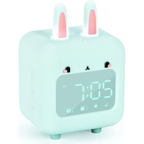 Lapin réveil intelligent étudiant petit réveil bande-c charge horloge musicale pour enfants avec veilleuse garçons et filles 8469123mm vert (1/2)